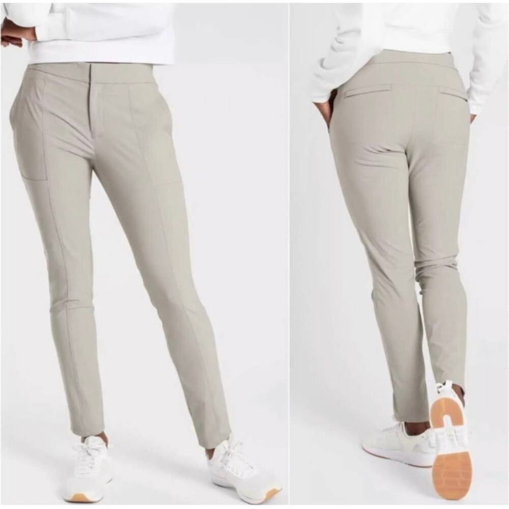 Athleta Pants Womens 0 Gray Cream Wander Stash Skinny Travel City Nylon Commute
